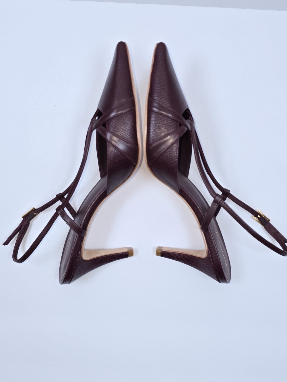 Reformation Patty Slingback Burgundy Embossed Leather Pointed Toe Heels Sz 7.5 - Picture 11 of 15